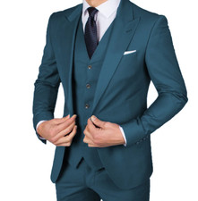 Wulful Peak Lapel Men's Small 3 Piece Suit 38R 32W Slim Fit Jacket Vest and Pant