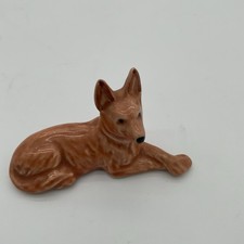 Vintage German Shepherd Figurine Laying Down Brown 4.5" x 1.5" x 2.75" Ceramic
