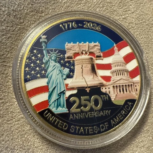 Gold 250th Anniversary Collectible Coin W/flag, Liberty Bell & Lady Liberty