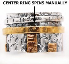 Three Tone Meditation Spinner 925 Solid Sterling Silver Band Ring Sz 8