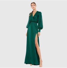 NWT MAC DUGGAL Mac Bishop Sleeve Faux Wrap Gown Deep Emerald Green Size 4 Formal