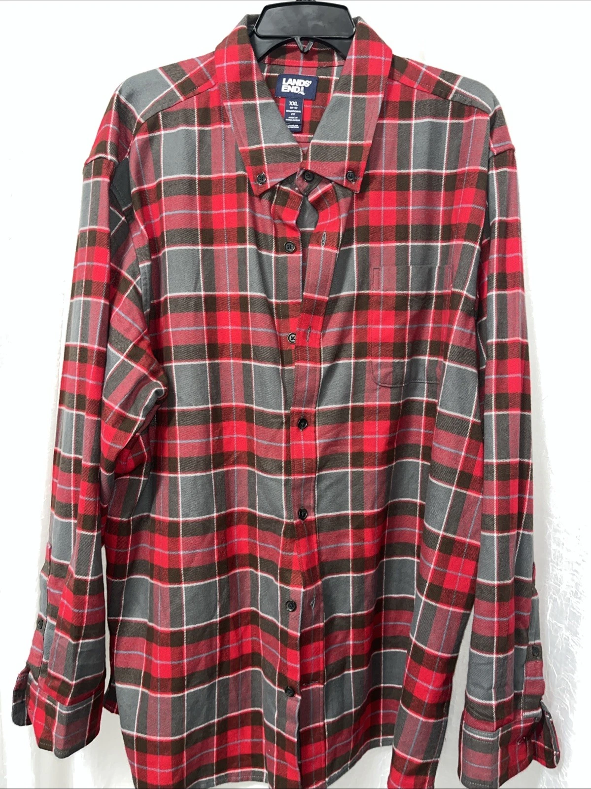 Lands' End Men's Long Sleeve Shirt Red Plaid Button Down Collar Size XXL NWOT
