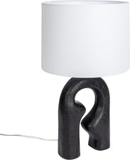Modern Abstract Sculptural Table Lamp with Drum Shade, Black and White