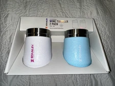New Stanley Winter Shimmer Crystal White & Powderblue Crush 2 Wine Tumblers 10oz