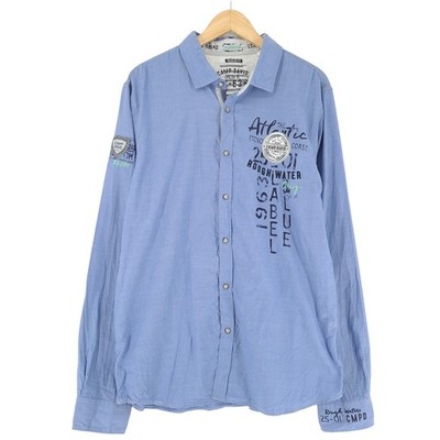Camp David Men Button-Up Shirt Cotton Adventure Explorer Qb6 L Blue