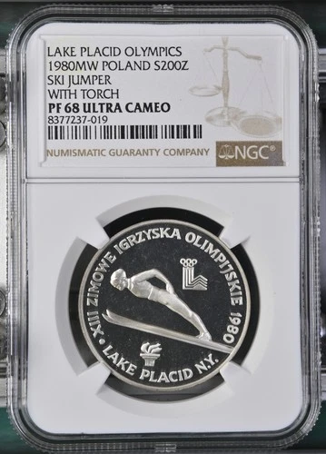 1980 POLAND Silver 200 ZLOTYCH Ski Jumper With Torch NGC PF-68 ULTRA CAMEO