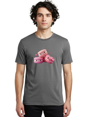 Pink-Macarons-With-Faces Mens Graphic Tee, 100% Cotton, Casual Summer Wear
