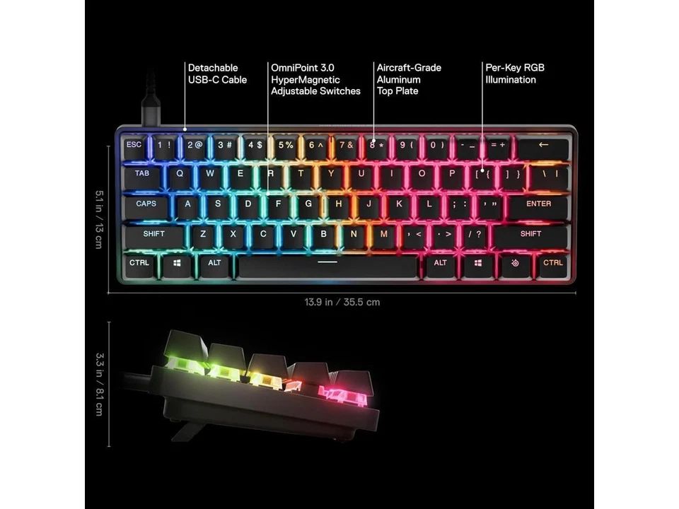 SteelSeries Apex Pro Mini Gen 3 Gaming Keyboard - OmniPoint 3.0 HyperMagnetic - Image 2 of 4