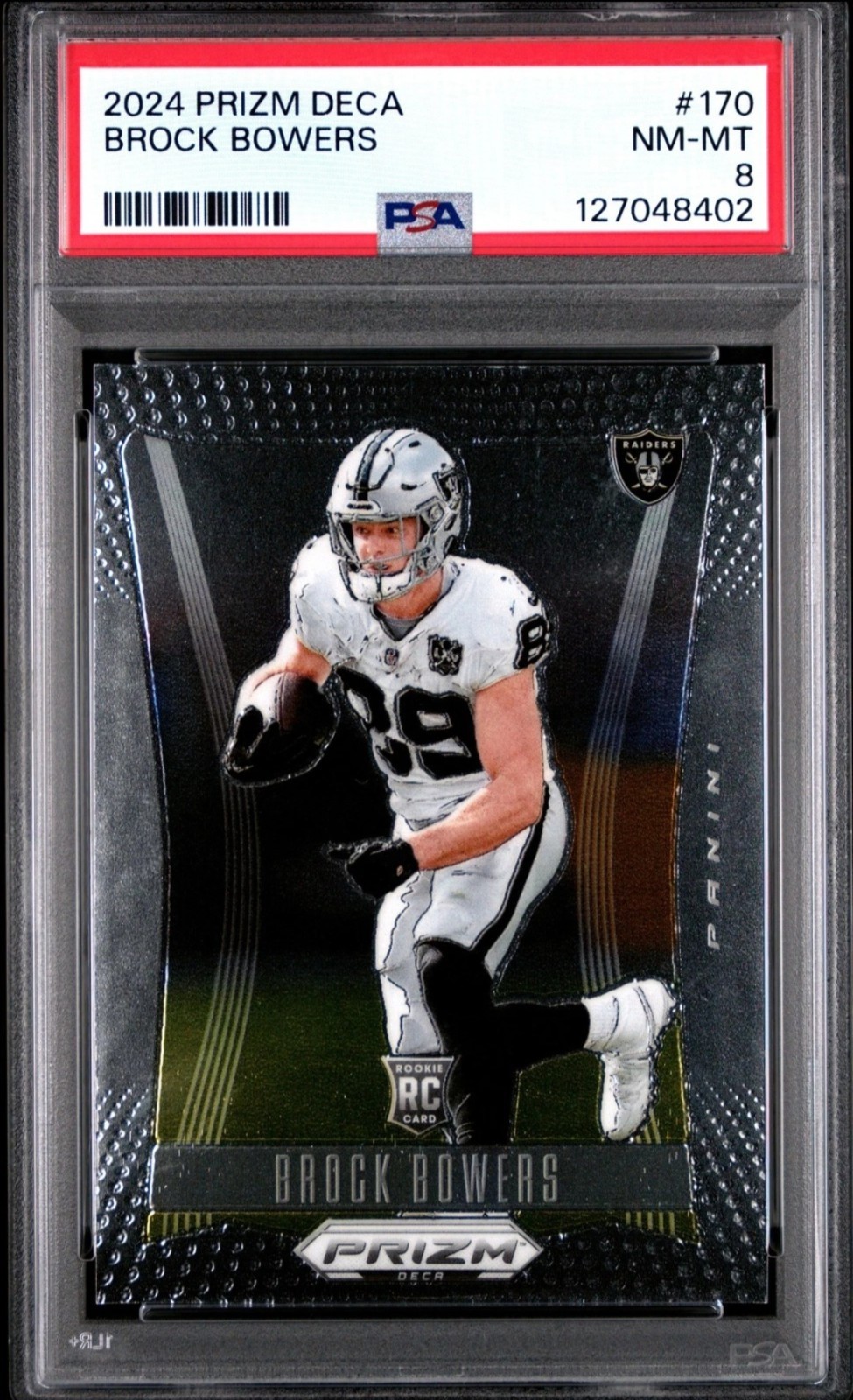2024 Panini Prizm Deca Brock Bowers RC #170 PSA 8 NM-MT Las Vegas Raiders
