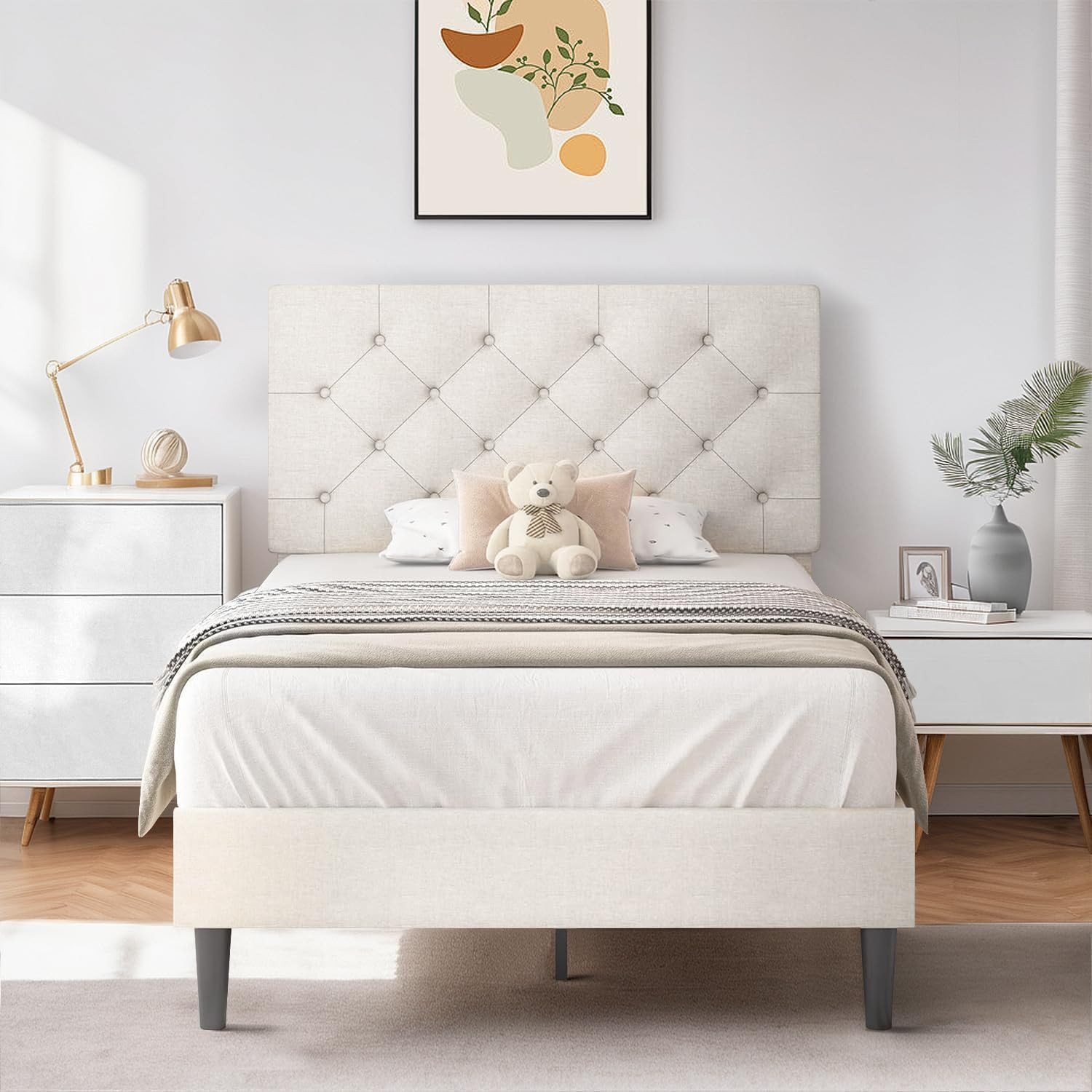 S For Kids, Upholstered Platform Bed Frame Twin Size With T