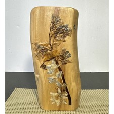 Vintage Turned Wood Hand Crafted Aspen Wood Vase Dried Flower decor 7 Inch