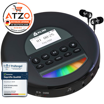 KLIM Nomad Bluetooth CD Player mit TF-Reader FM Radio Tragbarer Musikplayer