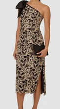 Adrianna Papell Women's Black Metallic-Leaf Lace Sheath Dress Size 16