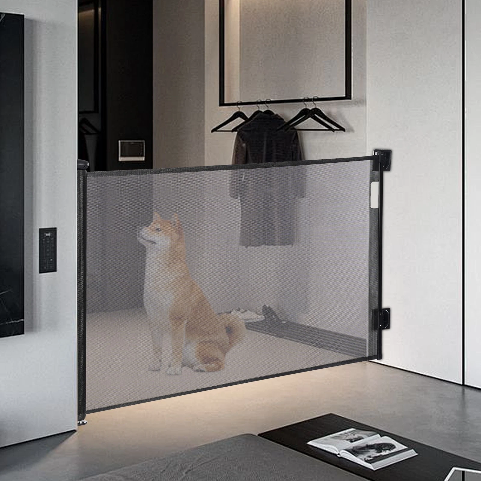 Retractable Baby Gate Extra Tall Mesh Baby /Pet Dog Retractable Gate 140*86cm