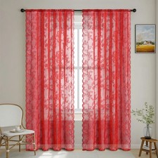 1pc Lace Sheer Curtains Eyelet Floral Sheer Net Voile Window Curtain Bedroom UK