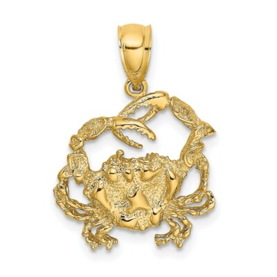 14k Gelbgold 2-D strukturierte Krabbe Anhänger K7627