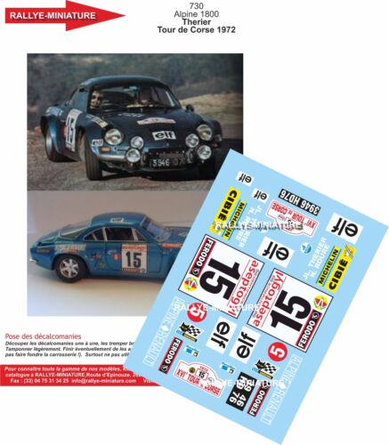 DECALS 1/24 REF 730 ALPINE RENAULT A110 THERIER TOUR DE CORSE 1972 RALLYE RALLY - Picture 1 of 1