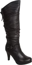 Top Moda Womens Page-65 Knee High Round Toe Lace-up Slouched High Heel Boots