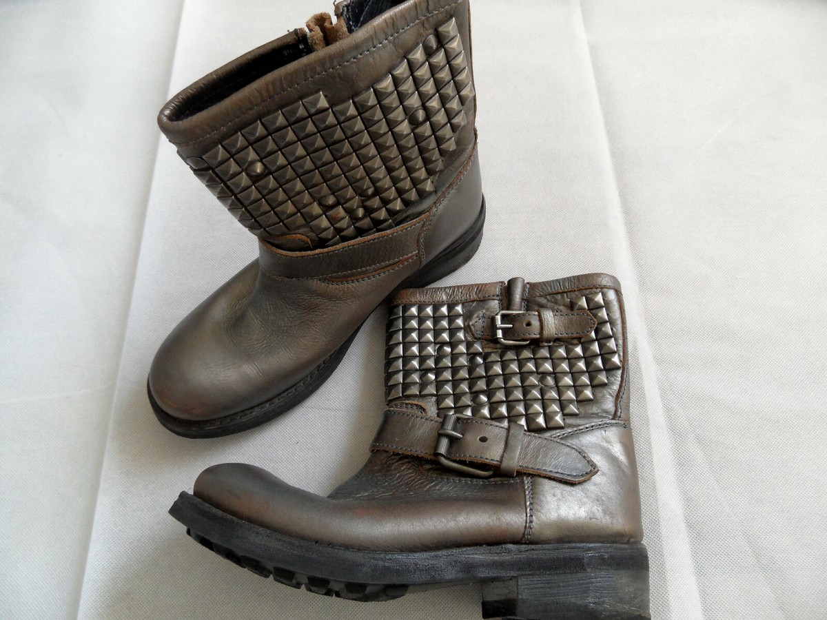 Boots Stiefeletten Bikerboots Mit Nieten Brown Biker Boots Nieten