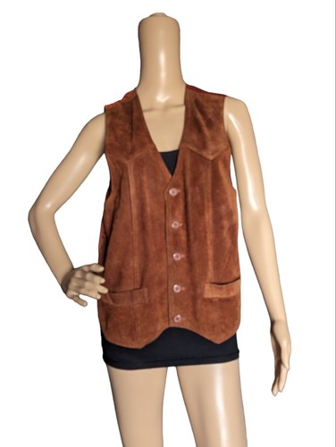 Vintage 70s Gap Brown Suede Leather Western Boho Vest Size L
