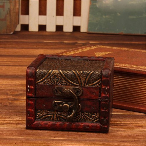 Holder Box Case Small Wooden Bracelet Jewelry Vintage Lock Gift Storage Necklace - Picture 7 of 20