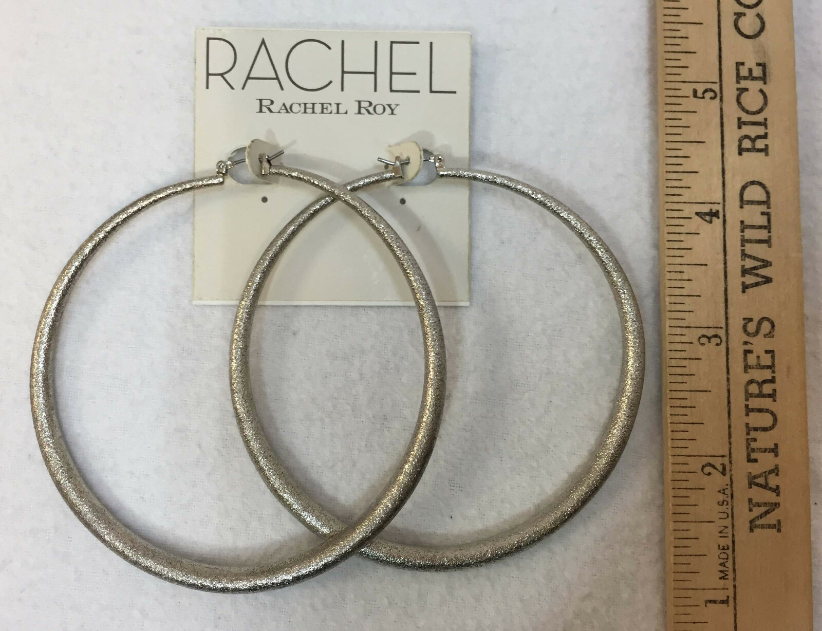 Rachel Roy Silver Tone Textured Hoop Earrings with 3.25