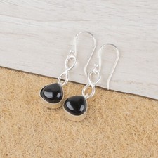 Black Onyx Gemstone Drop/Dangle Earrings 925 Sterling Silver Indian Jewelry