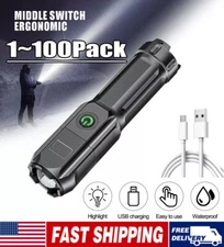 Rechargeable 990000LM LED Flashlight Tactical Police Super Bright Torch Zoomable