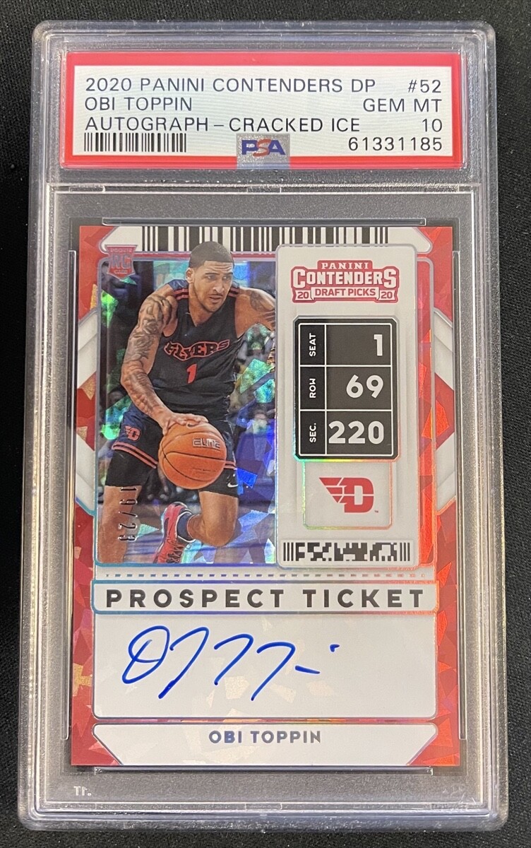 2020-21 Panini Contenders Auto /23 Obi Toppin Rookie Cracked Ice Ticket PSA 10