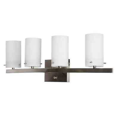 SUNSET LIGHTING BOCA 4-LIGHT VANITY SATIN NICKEL WHITE OPAL 27.5''WX8''T F2534-80
