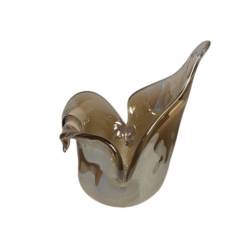 WHITE CRISTAL Murano Style Art Glass Flower Vase Bowl Smokey Gray Pearl Italy - Picture 2 of 11