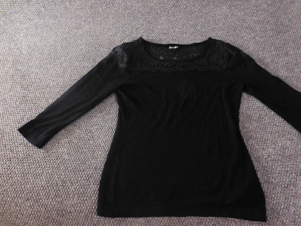 Blusa Express Mujer Mediana Negra Con Cordones Floral Jersey Elástico Top Clásico Foto 3 de 4