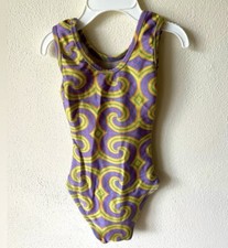Girl  s Child XS Yellow  Purple Print Plum Gymnastics Leotard