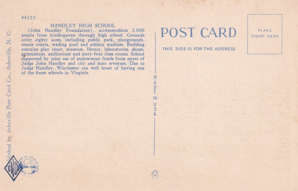 Handley High School Winchester Virginia VA Postcard B03 eBay