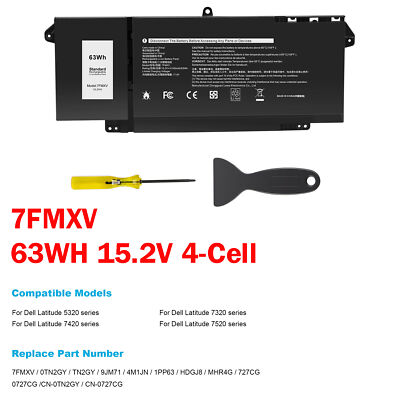 Replacement 7FMXV Battery For Dell Latitude 5320 7320 7420 7520 4M1JN TN2GY 63Wh