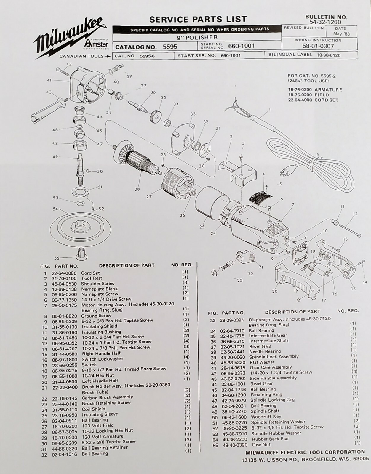 NEW Milwaukee Genuine FIELD #18-70-0200 5595  (#172)
