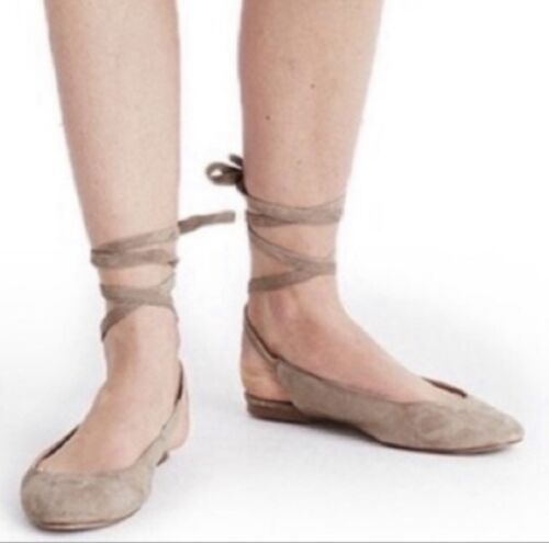Madewell Women's Ballet Flats Size 7.5 Lace up Suede Open Back Gladiator Tan