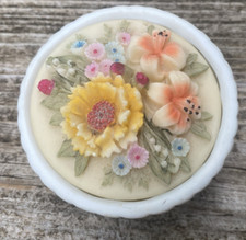 Vintage Lefton Ceramic Bisque Trinket Dish Jewelry Rings Country Garden #2487