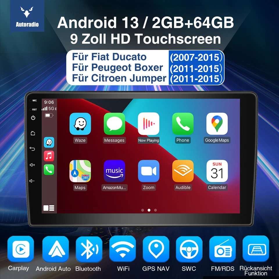 Für Fiat Ducato Citroen Jumper 64G Android 13 Autoradio Carplay GPS Navi RDS Kam - Bild 2 von 4