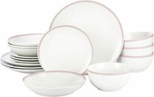 16 Piece Complete Dinner Set Porcelain Crockery Plates Bowls Food Service for 4
