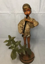 VINTAGE MCM ASIAN PIXI ELF NYMPH STATUE FIGURINE PLAYING INSTRUMENT PLANT 13”