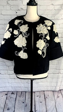 NEW Chico  s Artisan Black Ivory Floral Embroidered Jacket Beaded Pockets Sz 0