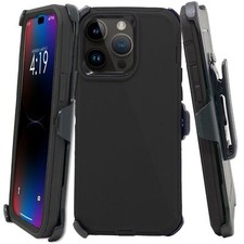 Black Defender Case For iPhone 16/Plus/Pro/Pro Max/ With Belt Clip Fits Otterbox