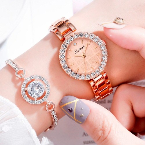 WATCH &amp; BRACELET Women Ladies Girls Stainless Steel Analog Quartz Wrist Watch
