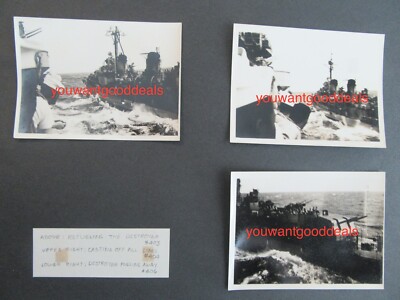 3 VINTAGE 3X4 ORIG PHOTOS USN USS INTREPID F2H-2 BANSHEE CAPTAIN'S GIG DESTROYER