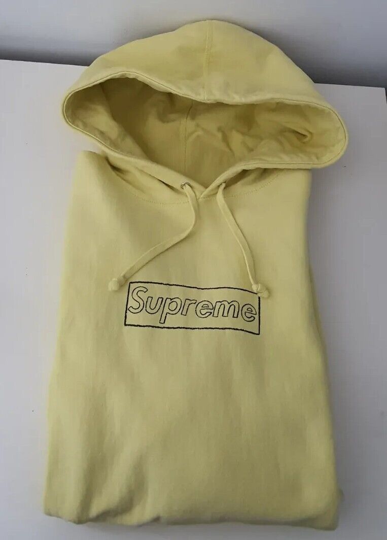 SS21 Supreme Kaws Chalk logo hooded sweatshirt light lemon box