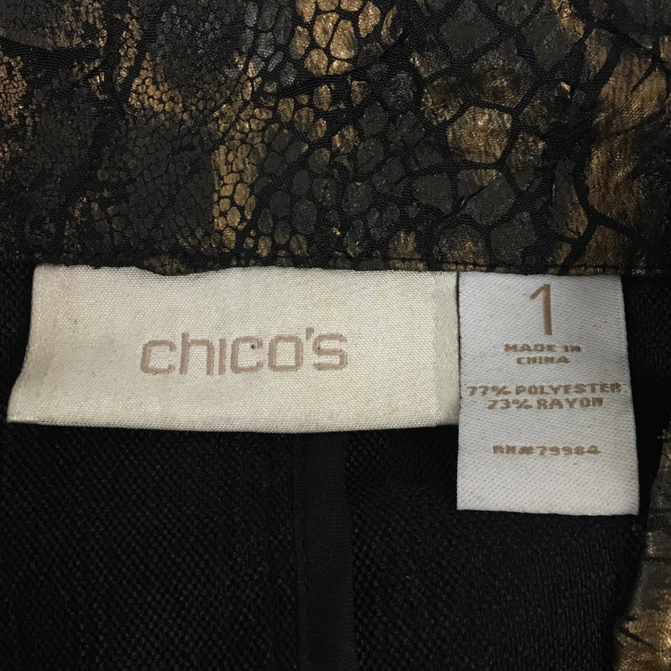 Chicos Womens Jacket 1 Black Brown Cheetah Print 3/4 Sleeve Open US Size Medium - Image 2 of 4