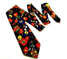 1995 Looney Tunes Mania Happy Halloween Necktie Bugs Bunny Taz Tweety Sylvester