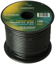 Harmony Car Primary 14 Gauge Power or Ground Wire 100 Feet Spool Black Cable New