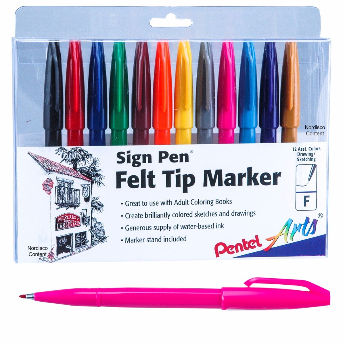 Pentel Sign Pen Fineliner Markers - 2mm Fibre Tip, Pack Of 6 Pink Pens